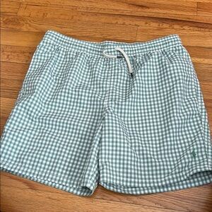 Boys Polo Ralph Lauren XL Green Checkered Swim Shorts